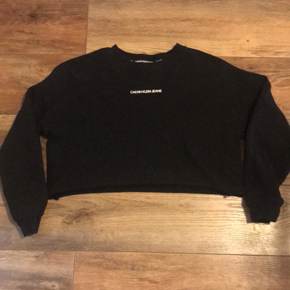 Calvin Klein Black Cropped Sweatshirt White Block Logo